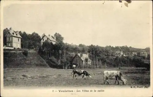 Ak Veulettes sur Mer Seine Maritime, Villen, weidende Kühe