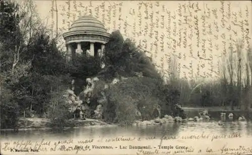 Ak Paris XII Bois de Vincennes, Lac Daumesnil, Temple Grec