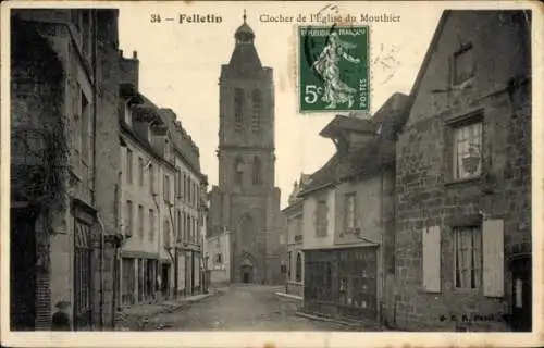 Ak Felletin Creuse, Glockenturm der Kirche von Mouthier