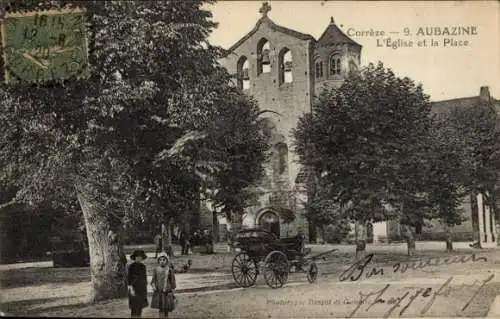 Ak Aubazine Corrèze, Kirche, Platz