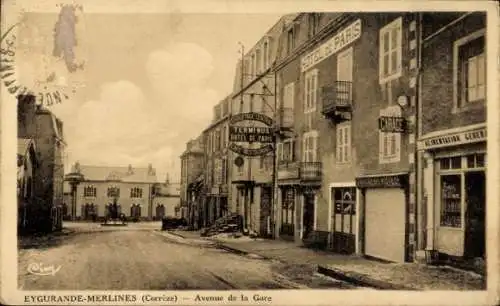 Ak Eygurande Merlines Corrèze, Avenue de la Gare