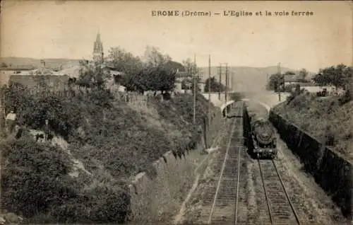 Ak Érôme Drôme, Kirche, voie ferree