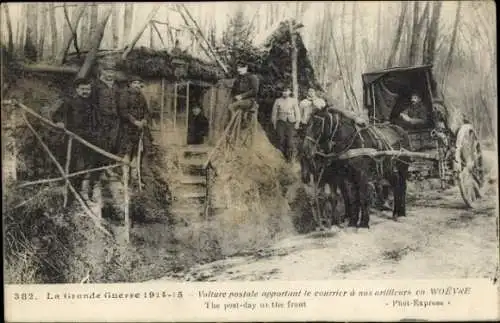 Ak Woëvre Meuse, Voiture postale apportant le courrier a nos artilleurs, I WK