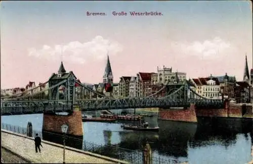 Ak Hansestadt Bremen, Große Weserbrücke