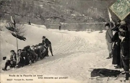 Ak Winter Sports, Route de la Faucille, Eine Abfahrt, die viel verspricht