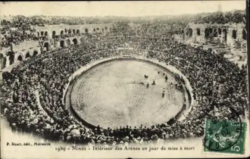 Ak Nimes, Stierkampf Arena, un jour de mise a mort