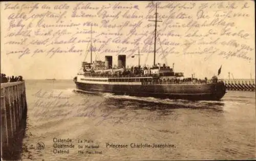 Ak Ostende, Postschiff Prinzessin Charlotte Josephine, Fährschiff