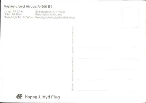 Ak Passagierflugzeug der Hapag Lloyd, Airbus A 300 B 4