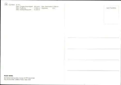 Ak Deutsches Passagierflugzeug, Condor, Boeing B 757, Bemalung durch James Rizzi, Rizzi Bird