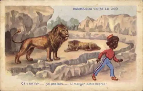 Künstler Ak Guinot, Raoul, Roudoudou besucht den Zoo, Löwe