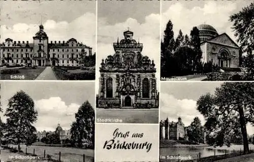 Ak Bückeburg im Kreis Schaumburg, Schloss, Stadtkirche, Mausoleum, Schlosspark