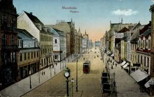 Ak Mannheim in Baden, Planken, Straßenbahn