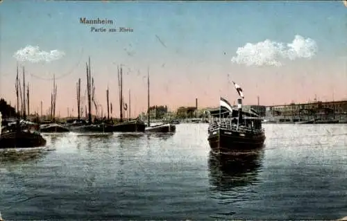 Ak Mannheim in Baden, am Rhein, Schiffe, Hafen