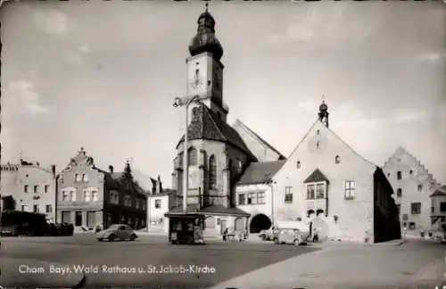 Ak Cham in der Oberpfalz, Rathaus und St. Jakob-Kirche