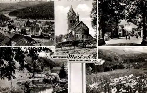 Ak Morsbach im Oberbergischen Kreis, Gesamtansicht, Kirche, Blumenwiese, Straße