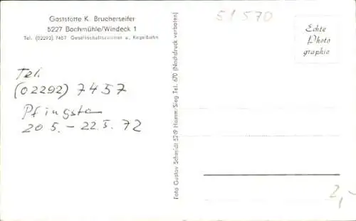 Ak Rosbach Windeck an der Sieg, Bachmühle, Gaststätte K. Brucherseifer, Gedicht