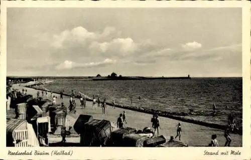 Ak Nordseebad Büsum, Strand mit Mole