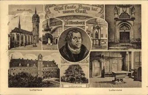 Ak Lutherstadt Wittenberg, Lutherstube, Schlosskirche, Lutherhaus, Luthers Grab