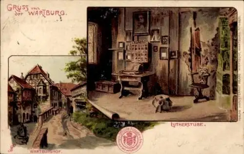 Litho Lutherstadt Eisenach in Thüringen, Lutherstube, Wartburghof