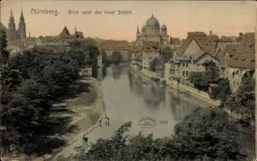 Ak Wöhrd Nürnberg in Mittelfranken,  Blick nach der Insel Schütt