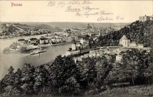 Ak Passau in Niederbayern, Panorama, Dampfer