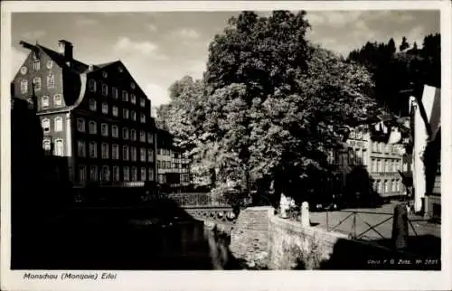 Ak Monschau Eifel, Kur Hotel, Hotel Herchen, Fluss, Brücke