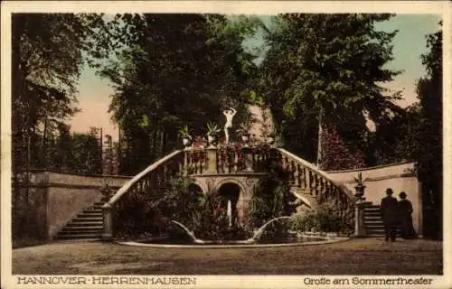 Ak Herrenhausen Hannover in Niedersachsen, Grotte am Sommertheater, Treppen, Skulptur