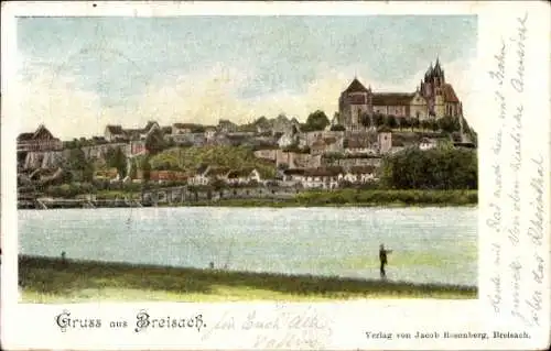 Ak Breisach am Oberrhein, Totalansicht, Rhein, Kirche