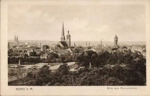 Ak Burg bei Magdeburg, Gesamtansicht, Blick vom Bismarckturm