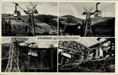 Ak Freiburg im Breisgau, Schauinsland, Schwebebahn, Talstation, Bergstation, Talblick