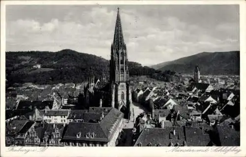 Ak Freiburg im Breisgau, Münster, Schlossberg, Dächer