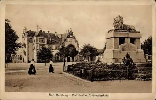 Ak Bad Harzburg am Harz, Bahnhof, Kriegerdenkmal