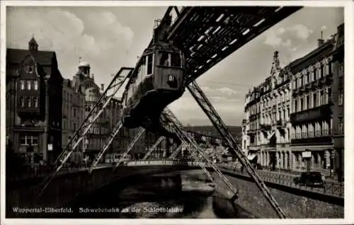 Ak Elberfeld Wuppertal, Schwebebahn an der Schlossbleiche