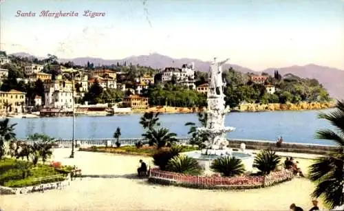 Ak Santa Margherita Ligure Liguria, Blick zum Brunnen, Ort