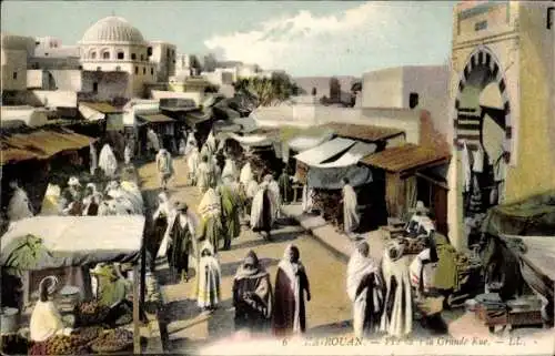 Ak Kairouan Tunesien, Blick in die Grande Rue