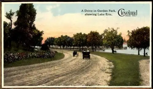 Ak Cleveland Ohio USA, eine Fahrt im Gordon Park mit Blick auf den Eriesee