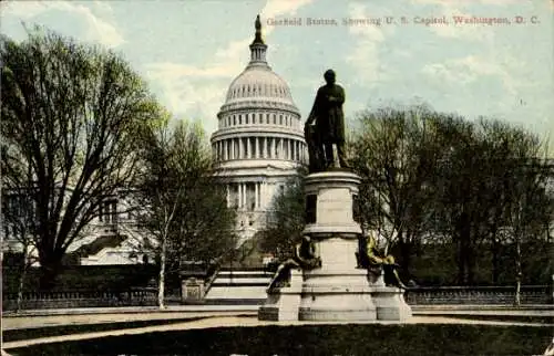 Ak Washington DC USA, Garfield-Statue, US-Kapitol