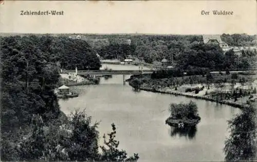 Ak Berlin Zehlendorf West, Blick auf den Waldsee, Brücke