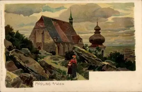 Künstler Litho Hey, Paul, Mödling in Niederösterreich, Kirche, Panorama