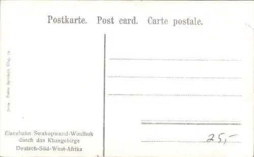 Ak Namibia Deutsch Südwestafrika, Eisenbahn Swakopmund Windhuk durch das Khangebirge