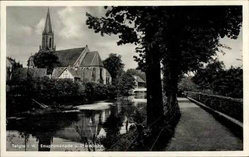 Ak Telgte in Westfalen, Emspromenade, Pfarrkirche