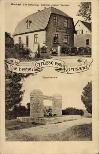 Ak Kornsand Geinsheim Trebur am Rhein Hessen, Zeppelinstein, Gasthaus Zur Erholung