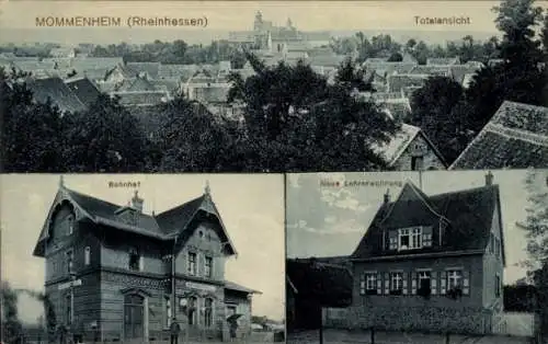 Ak Mommenheim Rheinhessen, Totalansicht, Bahnhof, Neue Lehrerwohnung