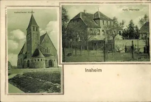 Ak Insheim bei Landau in der Pfalz,  Katholische Kirche, Katholisches Pfarrhaus