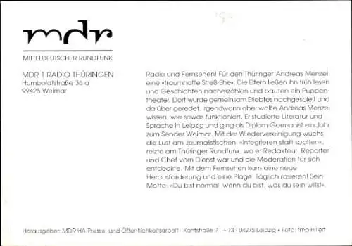 Ak Moderator Andreas Menzel, Portrait, mdr, Autogramm