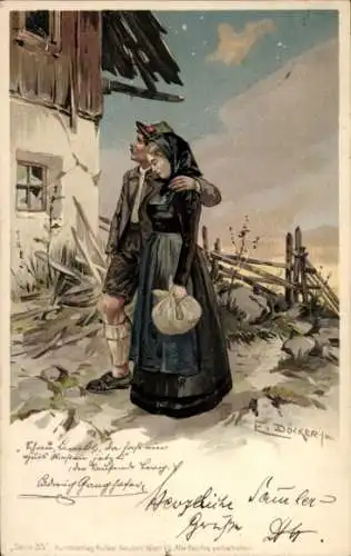 Künstler Litho Döcker, E, Bauernpaar, Ludwig Ganghofer