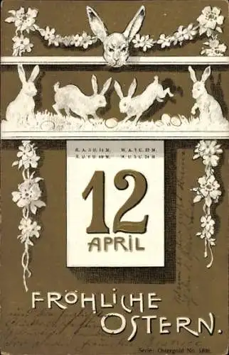 Präge Litho Glückwunsch Ostern, Kalender, Osterhasen