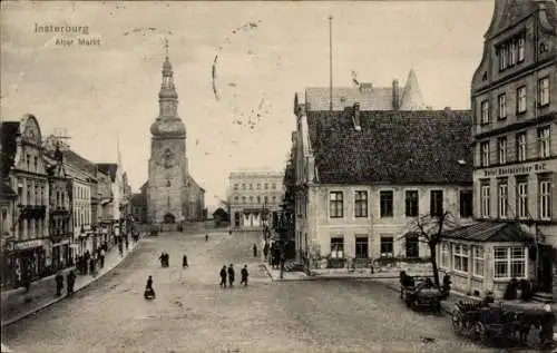 Ak Tschernjachowsk Insterburg Ostpreußen, Alter Markt, Hotel Rheinischer Hof, Kirche