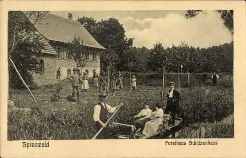 Ak Spreewald, Forsthaus Schützenhaus, Ruderboot