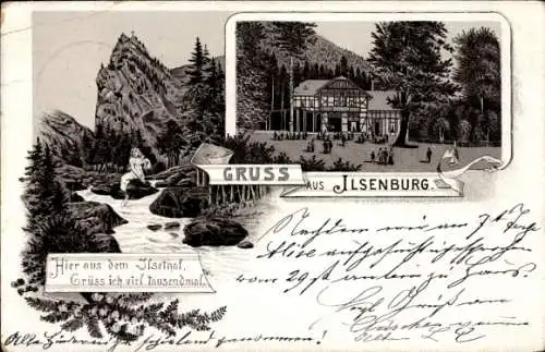 Litho Ilsenburg im Harz, Ilsetal, Gasthaus, Ilsestein